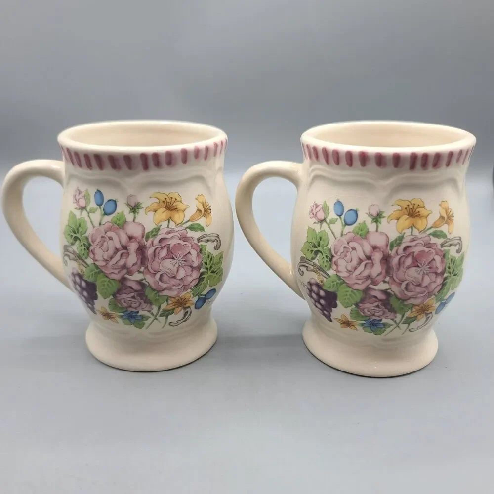 Himark Ceramic Floral Fruit Coffee Tea Mugs Vintage Set Of 2